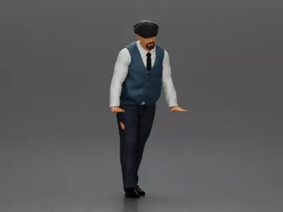 Man wearing flat cap blue vest tie standing with confidence 3D print model