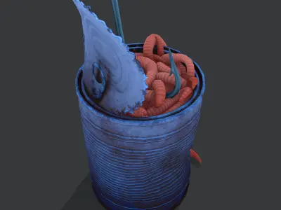 Can of worms with fishing hook prop Low-poly 3D model