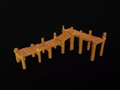 Stylized lowpoly fishing wooden pier handpainted cartoon style Low-poly 3D model