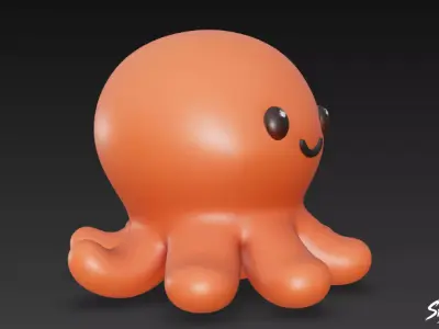 Cartoon Plush Octopus Low-poly 3D model
