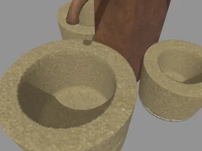 Low Poly Fountain set of wooden buckets Low-poly 3D model