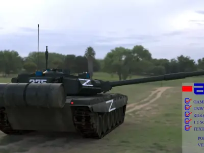 Weathered T90A Main Battle Tank with Iconic Z Marking  Low-poly 3D model