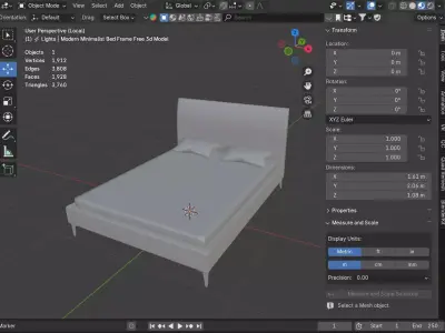 Modern Minimalist Double Bed with Pillows Free low-poly 3D model