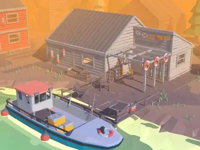 Poligonal Fisher Town Low-poly 3D model