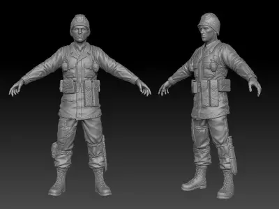 American Soldier World War high Poly 3D model