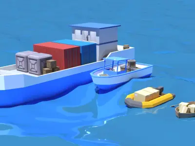 Boats wooden boat with two paddles Low-poly 3D model