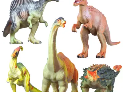 Collection Of Five Dinosaur Toys 3D model