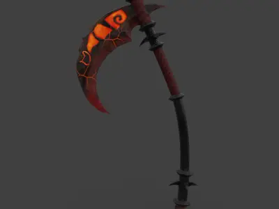 Fire scythe weapon Low-poly 3D model