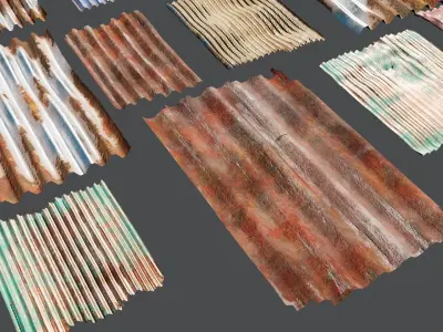Damaged Corrugated Sheets Pack Free 3D model