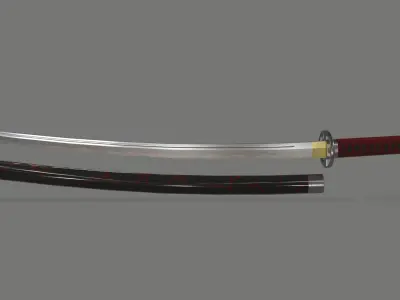 PBR Katana Japanese Sword Red Low-poly 3D model
