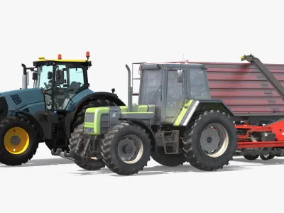 Self Propelled Forage Harvester Trailer and Tractor 3D model purchase
