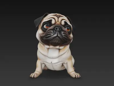 Pug Dog Realistic 3D Model Basic - Low Poly Realistic Low-poly 3D model