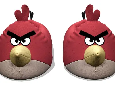 Red Bird Plush Soft Slippers Low-poly 3D model