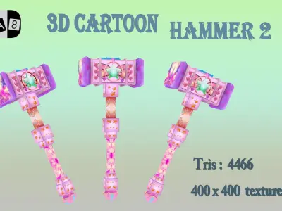 3D cartoon hammer 2 Low-poly 3D model