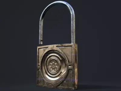 game ready lock metal plate with circular design Low-poly 3D model