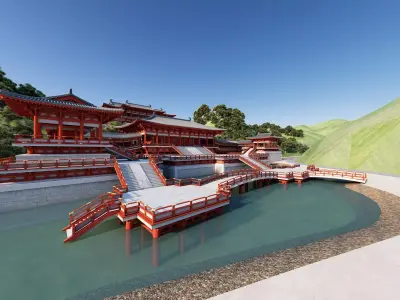 Chinese palace architecture Low-poly 3D model