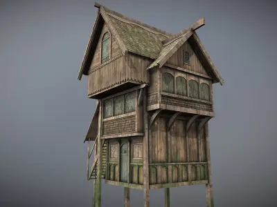 Medieval lake village - House 5 Low-poly 3D model