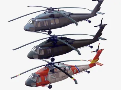 Bundle 3x UH-60 BlackHawk Low-poly 3D model