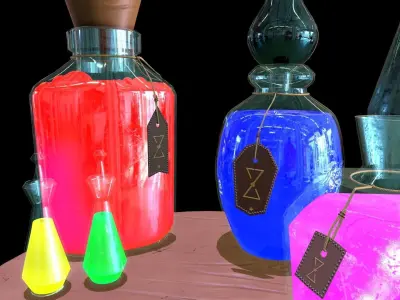 Stylized Set of Potions Low-poly 3D model