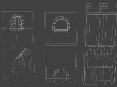 6 Castle Walls Pack Free low-poly 3D model