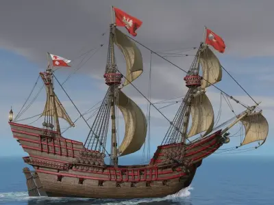 Galeon Dragon with sails 3D model
