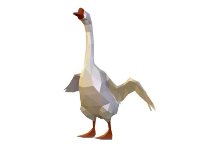Animated White Goose Lowpoly Art Style Low-poly 3D model
