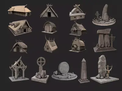 Viking Houses Totems Runestones Collection 