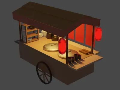 ramen food cart with lanterns Free low-poly 3D model