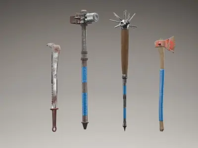 Post apocalypse style edged weapons collection model Low-poly 3D model