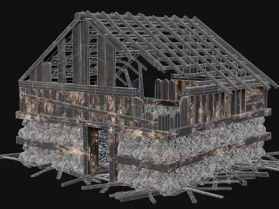 BURNED STONE HOUSES RUIN DESTROYED COTTAGE OLD AAA COLLECTION Low-poly 3D model