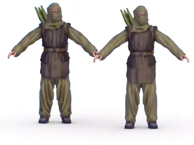 High Poly Subdivision Man Old Afghan Soldier Low-poly 3D model