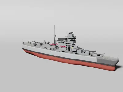 Historical German WW2 battleship 3D model
