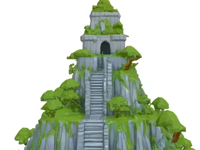 Low Poly Mayan Pyramid Diorama Low-poly 3D model