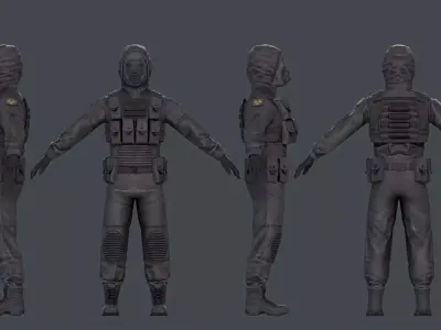 Postapocalypse stalker like outfit PBR Low-poly 3D model