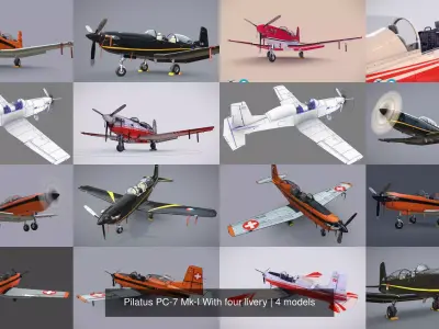 Pilatus PC-7 Mk-I With four livery 3D Model Collection