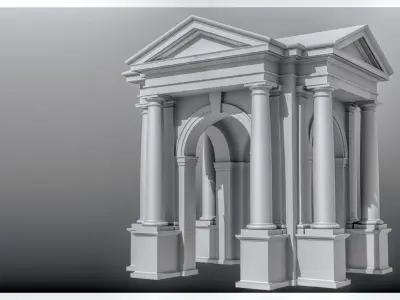 Arched portico in Tuscan order freestanding columns pedestal 3D model