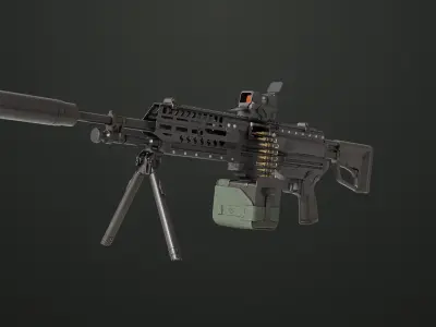 Machine Gun 14 Black All PBR Unity UE Textures Low-poly 3D model