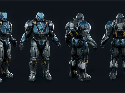 Sci-Fi Heavy Armored Soldier Character with PBR materials Low-poly 3D model