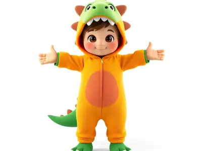 Little Dino Kid Character Rigged and Animated Low-poly 3D model