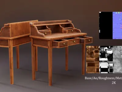 Stylized writing desk set Low-poly 3D model