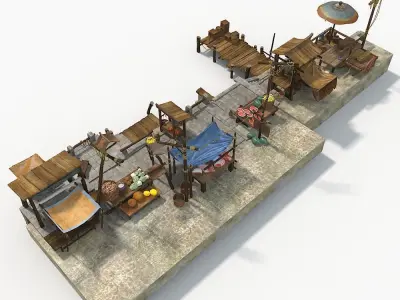 Marketplace market with tables and chairs 3D model