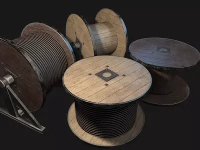 Low Poly PBR Wooden Cable Reel Low-poly 3D model