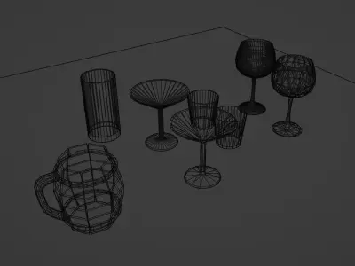 glass Cups kit and bonus LowPoly Gameready Free low-poly 3D model
