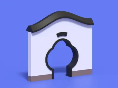 Cartoon Chinese Garden Gate Low-poly 3D model