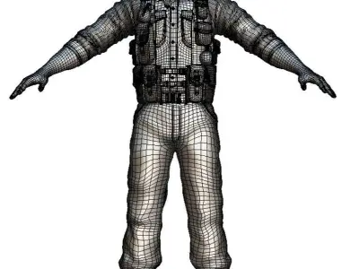 High Poly Black Man Soldier Green Armor Low-poly 3D model