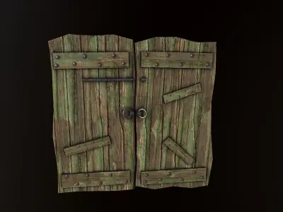 Old Wooden Green Door Low-poly 3D model