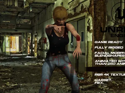 Zombie full rigged - game ready - animated Low-poly 3D model