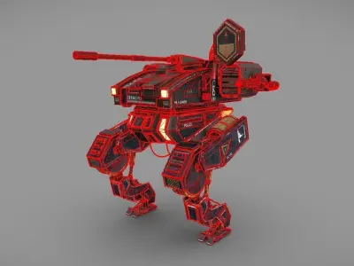 Mech Cyberpunk - Police Mech Lowpoly Animated Low-poly 3D model