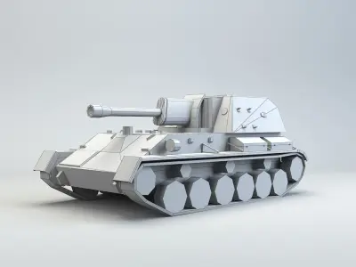 Low Poly SU-76 tank destroyer Low-poly 3D model