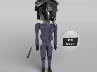 Low Poly Riot Police Low-poly 3D model